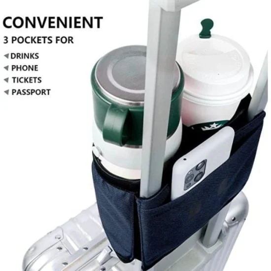 Luggage Travel Cup Holder Free Hand Drink Caddy (Blue Navy)